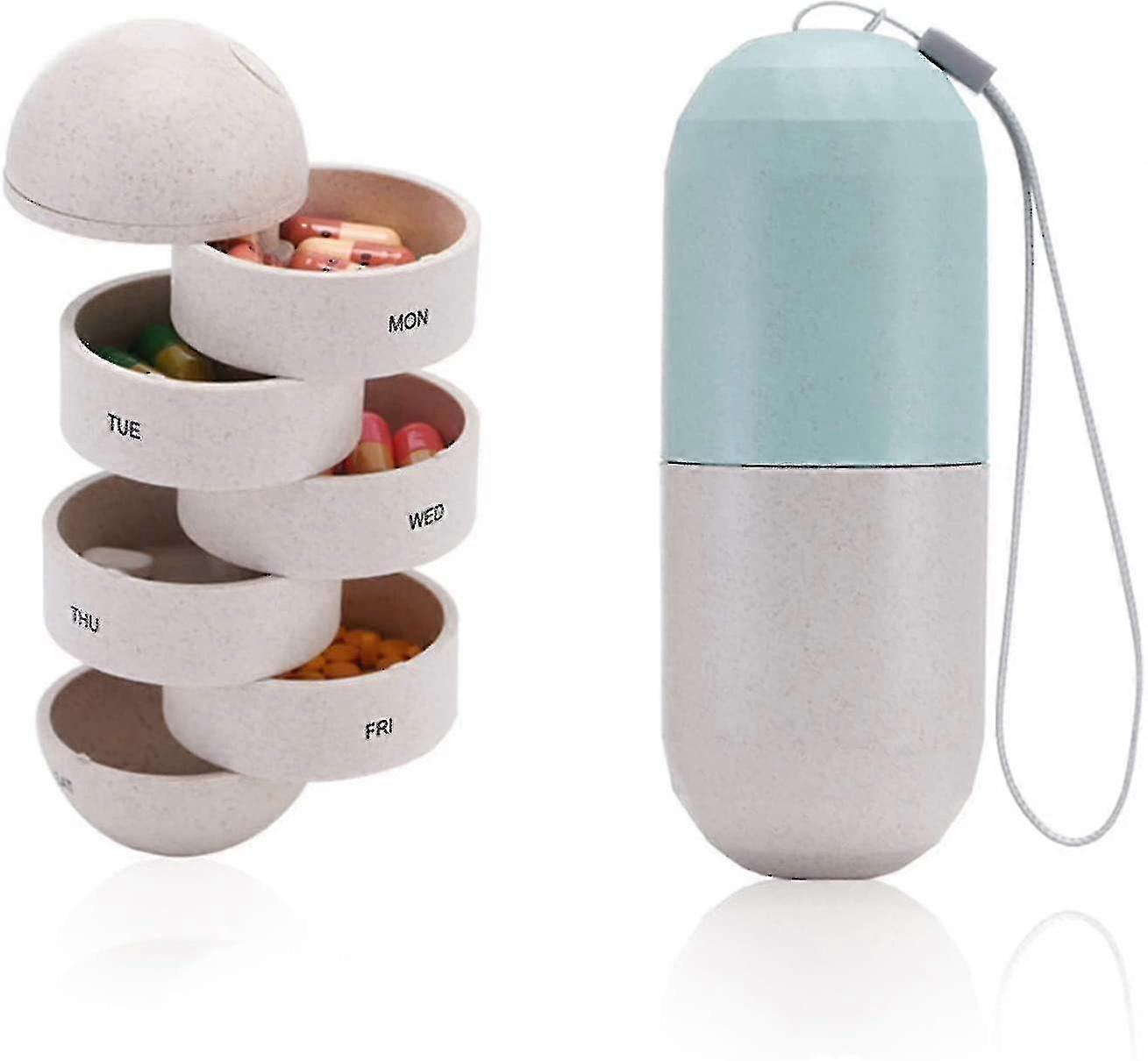 Sealed 7 Grids Portable Moisture-proof Rotating Travel Capsules All Around