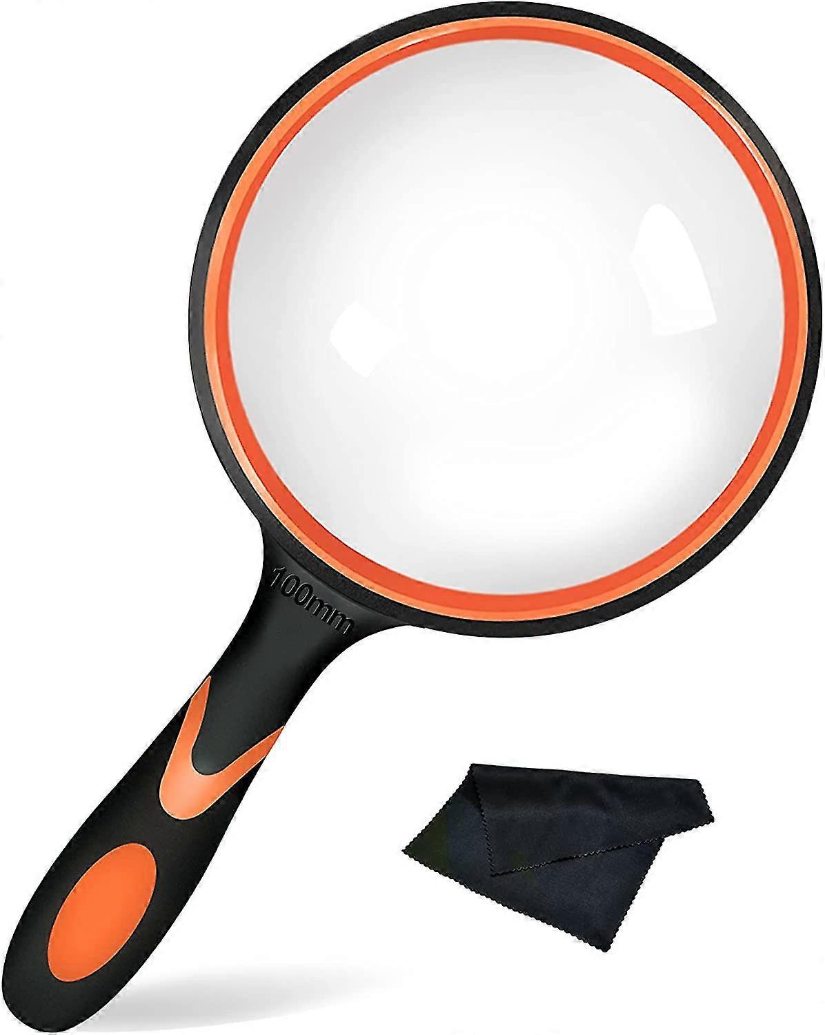 100mm Reading Magnifier Big Portable 10x Magnification With Non-slip Soft Rubber Handle 100mm Diameter For Reading Books Real Glass