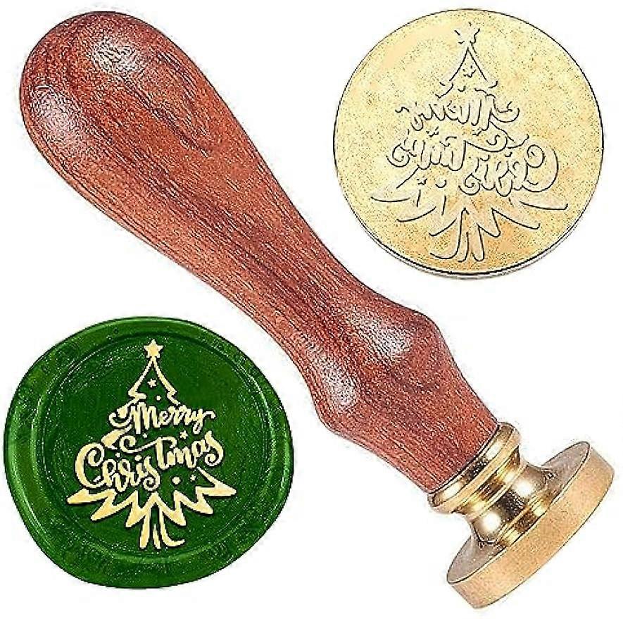 1pc Christmas Tree Wax Sealing Stamp Merry Christmas Wax Stamp Removable Brass Stamp Head with Wood Handle