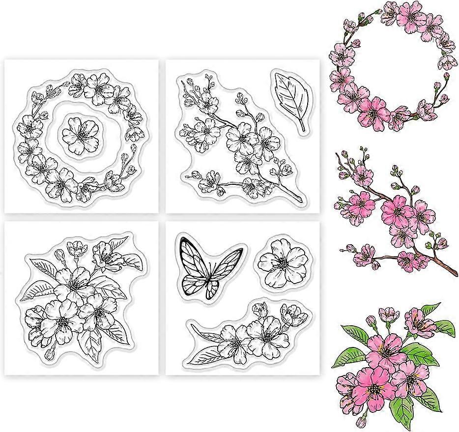 4Pcs Mini Cherry Blossom Clear Stamps for DIY Scrapbooking