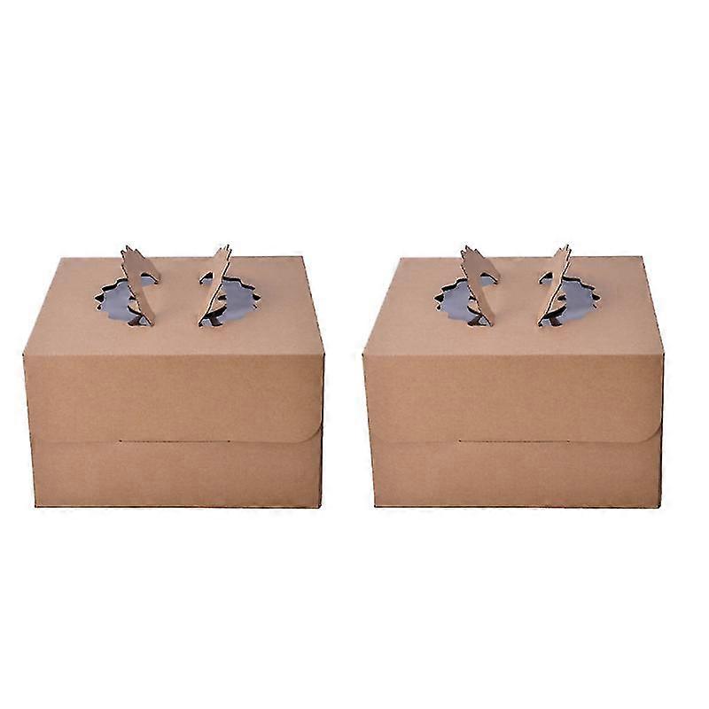 2pcs handheld square cake box organizer kraft paper single layer cake packaging boxes for home dessert shop - 8 inch