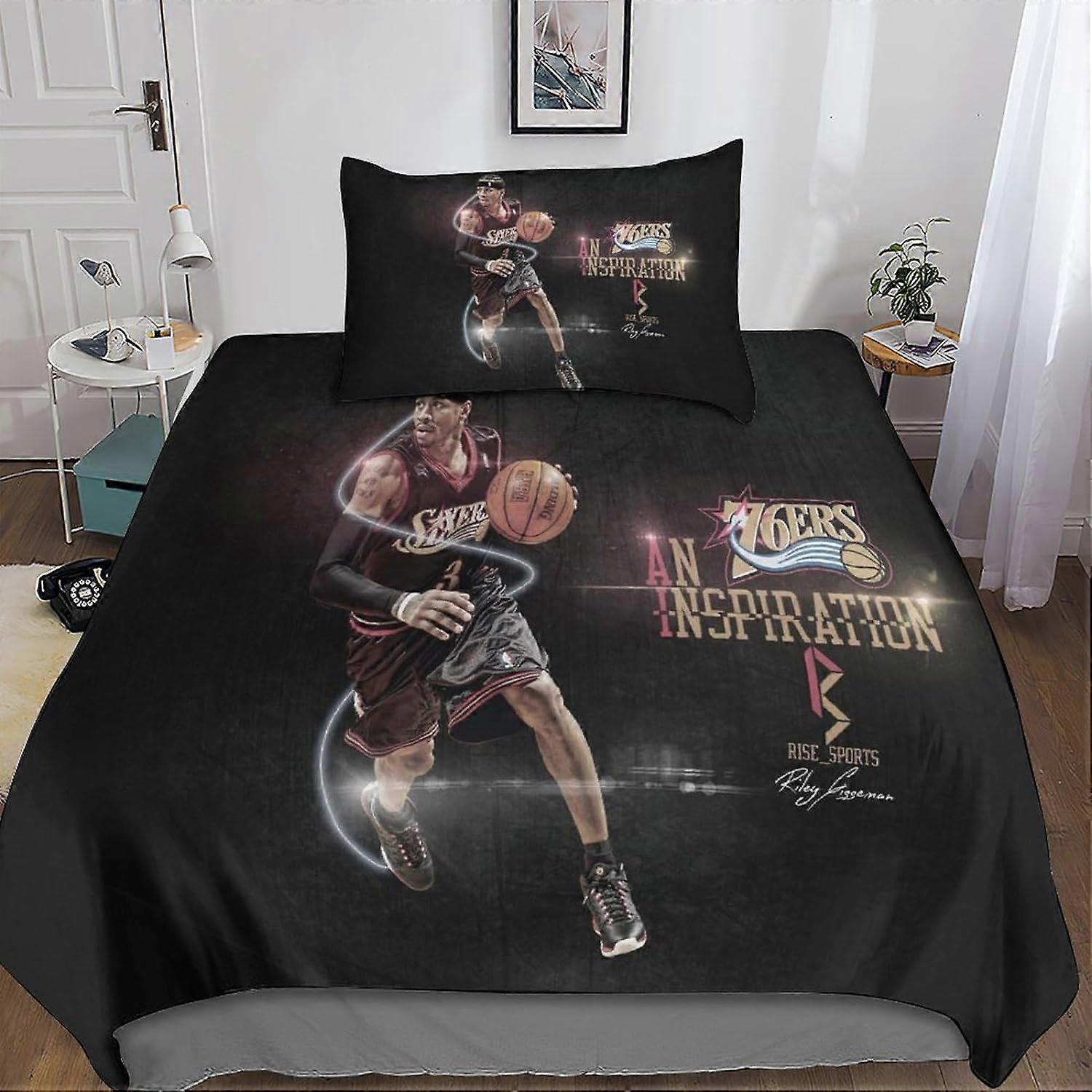 Allen Iverson Duvet Cover Set, with Pillowcases Microfiber NBA Bedding Set with Zipper Closure 2 Pieces for Teens and Adults Single
