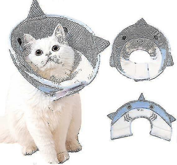 Cat Cone Collar Soft, Cute Shark Design Réglable Cat Recovery Collar, Lightweight Breathable Attachers Collars After Surgery