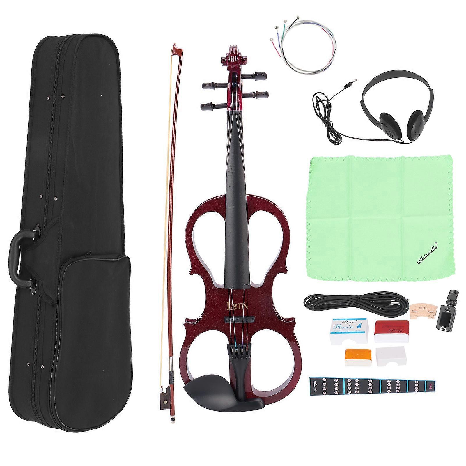 Electronic Violin Set 4/4 Electric Adjustable Kit with Tuner Bow String Box AU03