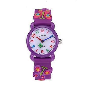 JNEW A335-21975 Niños 3D Silicona Dibujos Animados Mariposa Impermeable Reloj de cuarzo