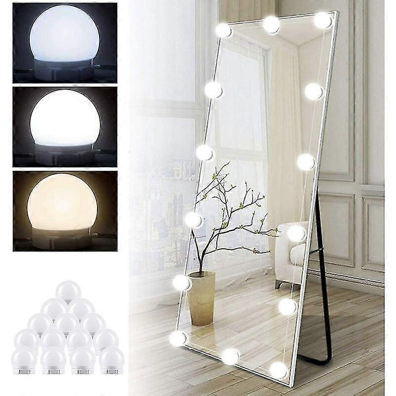 Mirror Light Kit Of 14 Bulbs For Makeup Dressing Table, Dimmable Hollywood Led Mirror, Usb Dressing Lamp With Switch And Cable, 3 Colors And 10 Bright
