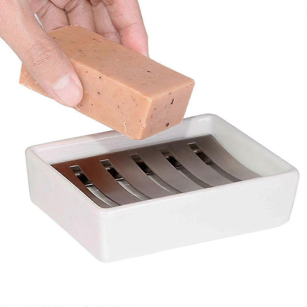 Ceramic Soap Dish Stainless Steel Soap Holder For Shower And Bathroom Double Layer Draining Soap Box Design
