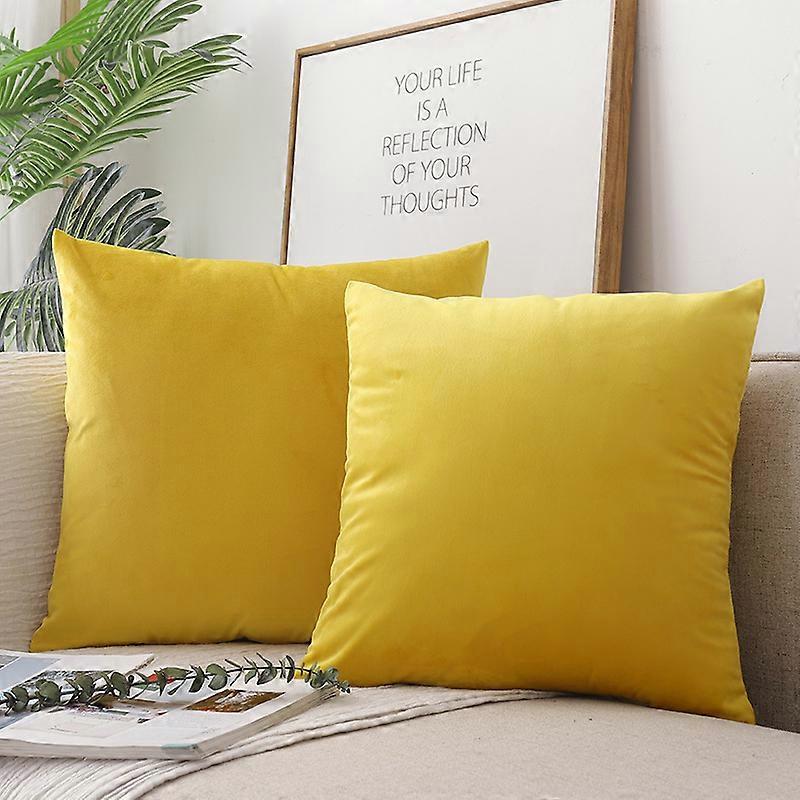 Two-piece velvet decorative square pillowcase, super soft, comfortable and luxurious solid color pillowcase 18x18 inch/45x45 cm-Fragrant yellow