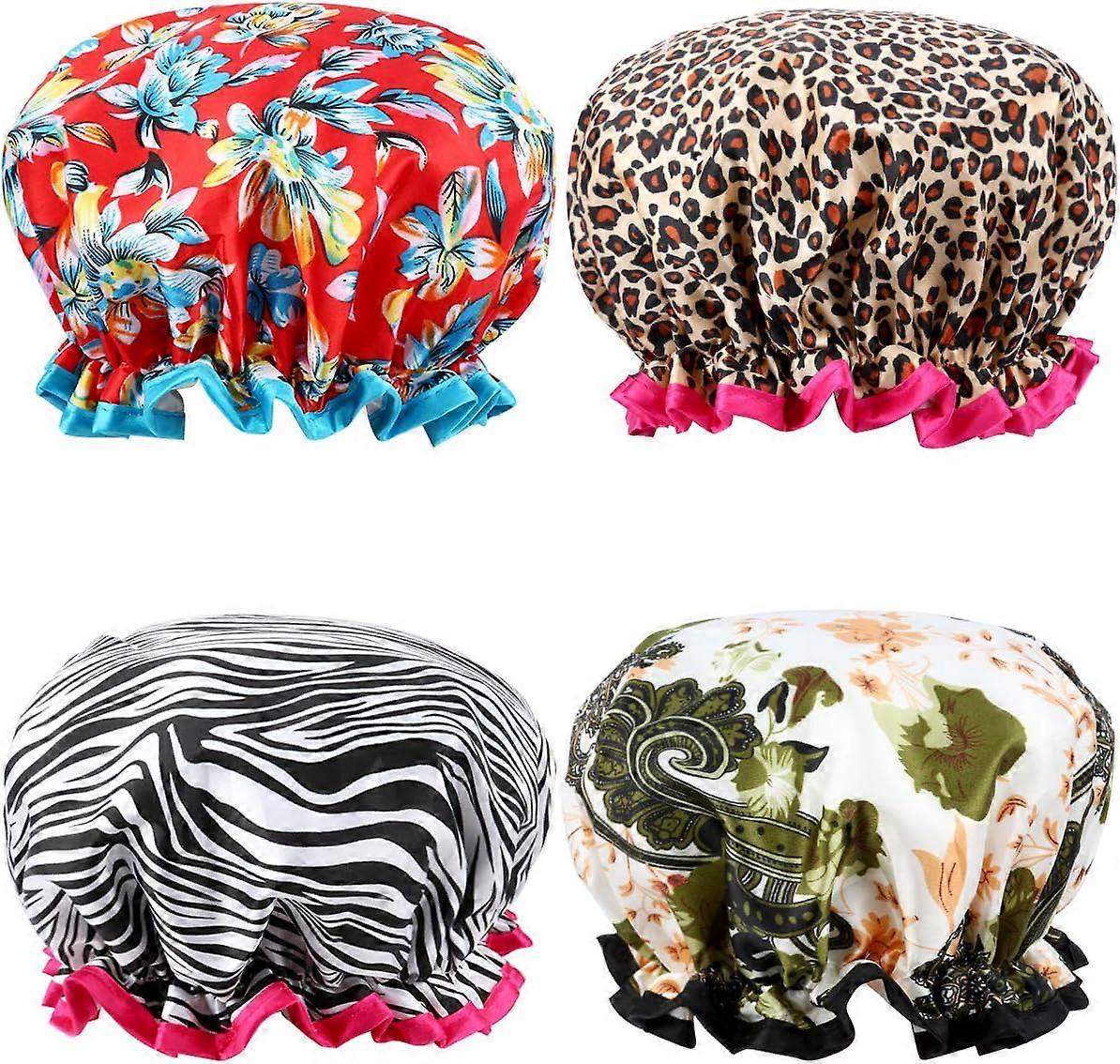 4 PACK Bath Cap Designed for Women Waterproof Double Layer