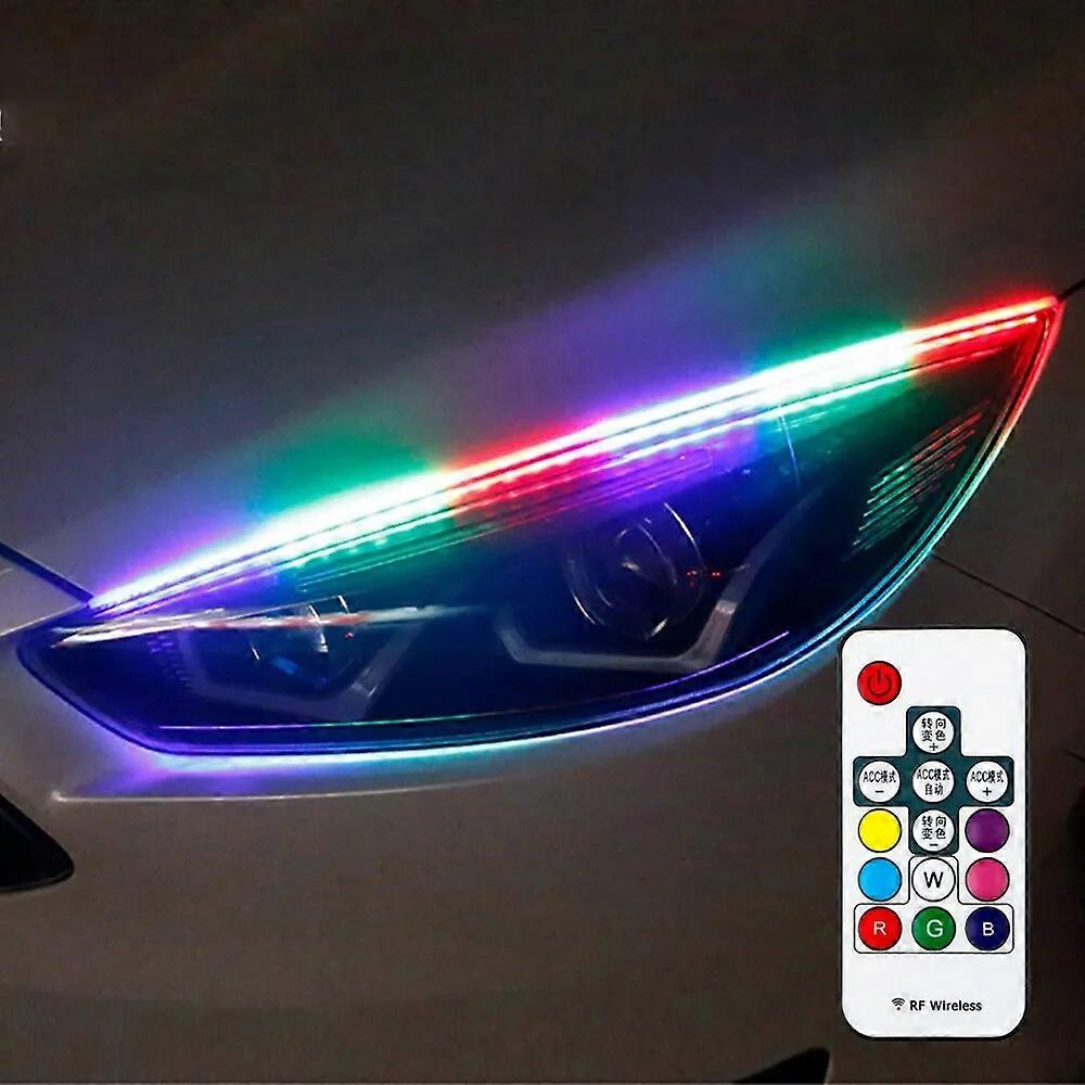2PCS LED Car Daytime Running Lights DRL 30/45/60mm Flexible Strip Headlights Turn Signal Decorative RGB Application Control 12V