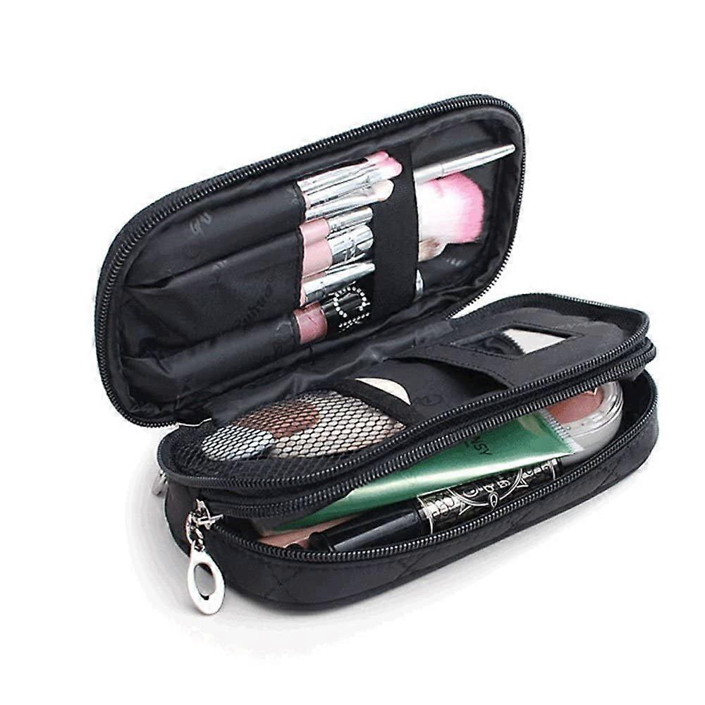 Makeup Bag with Mirror 2-Layer Cosmetic Organiser, Black