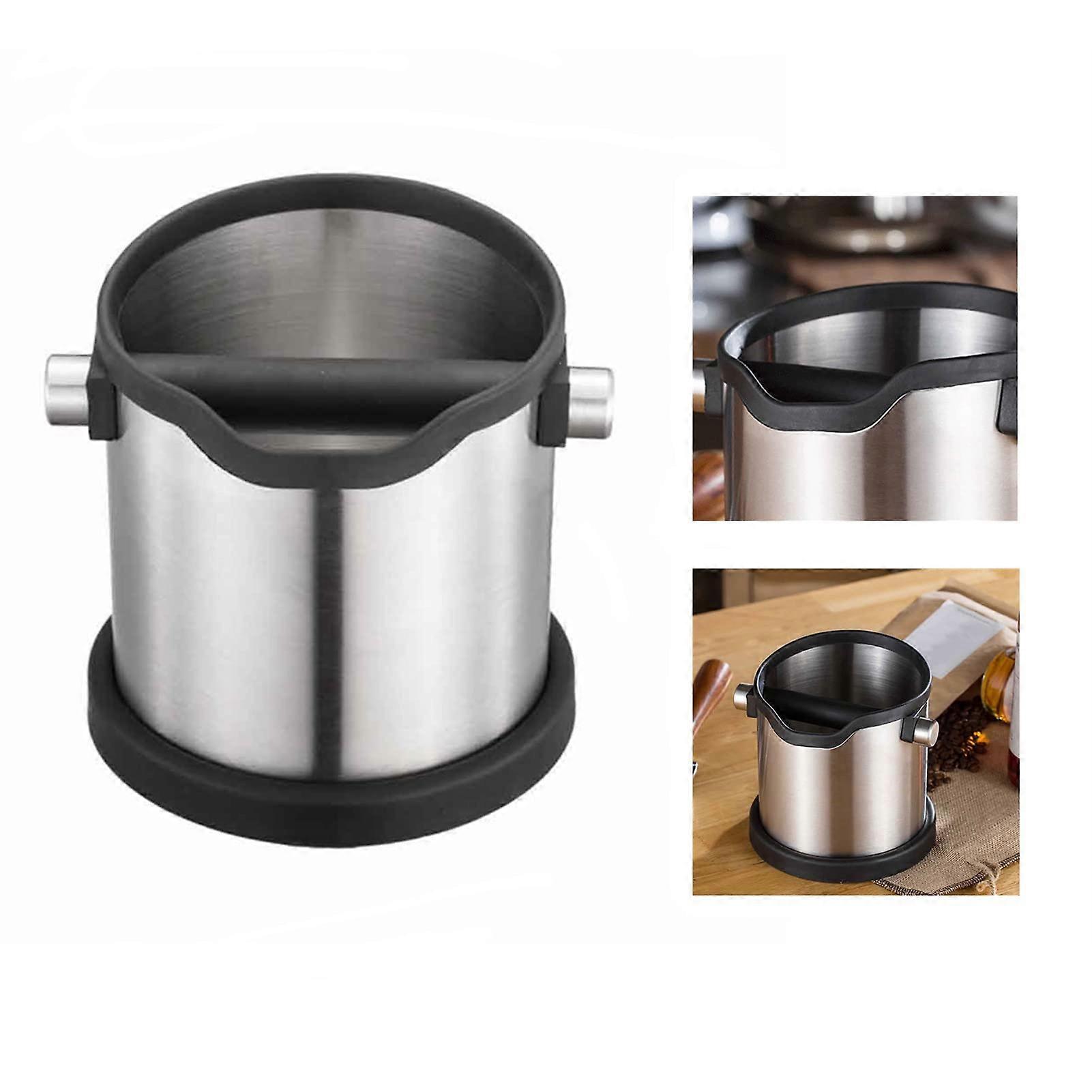 Coffee Knock Box, Espresso Coffee Grind Bin, Stainless Steel Coffee Grounds Container Knock Out Box, Coffee Bucket with Removable Knock Bar and Non Sl