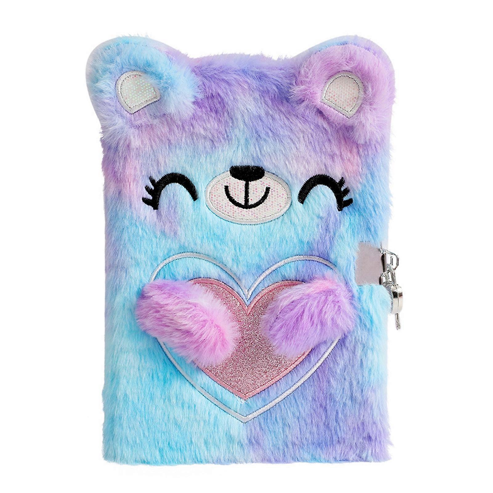 A5 Plush Notebook with Lock Cartoon Shape Kids Children Bear Appearance Journal Notebook for Home KAESI