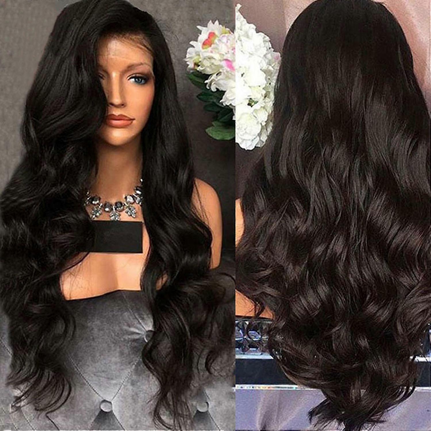 Medium parted, large, wavy, curly wig