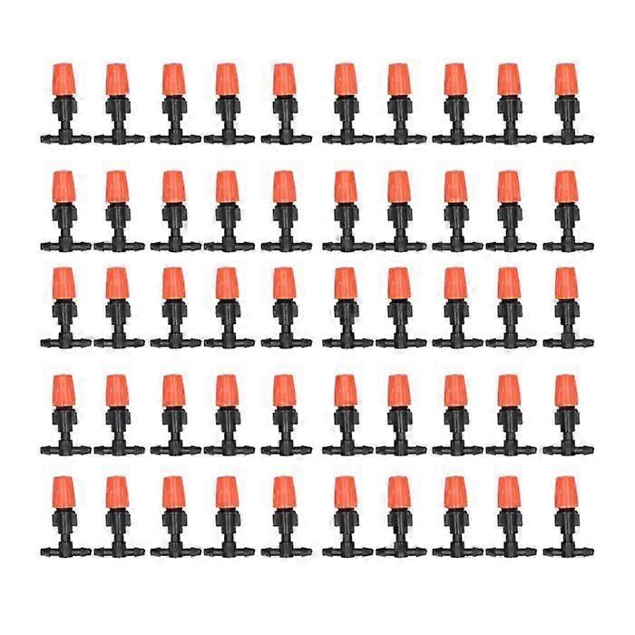 50 Pieces Tee Connectors with Orange Micro Adjustable Atomizing Nozzles for