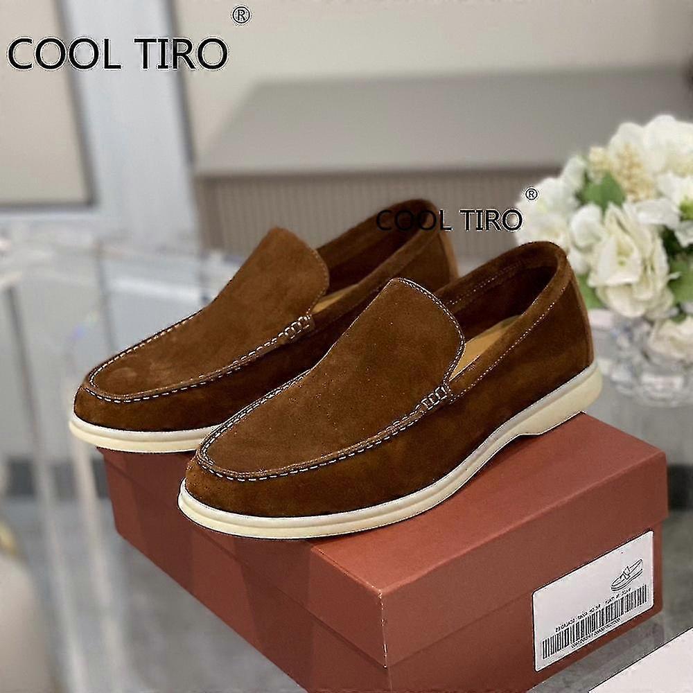 Sand ruskind mænd Loafers Casual Moccasins Summer Walk Sko Rund tå Slip-ons Flad Kørsel Dovne Beanie Sko Gentleman Dress Shoe