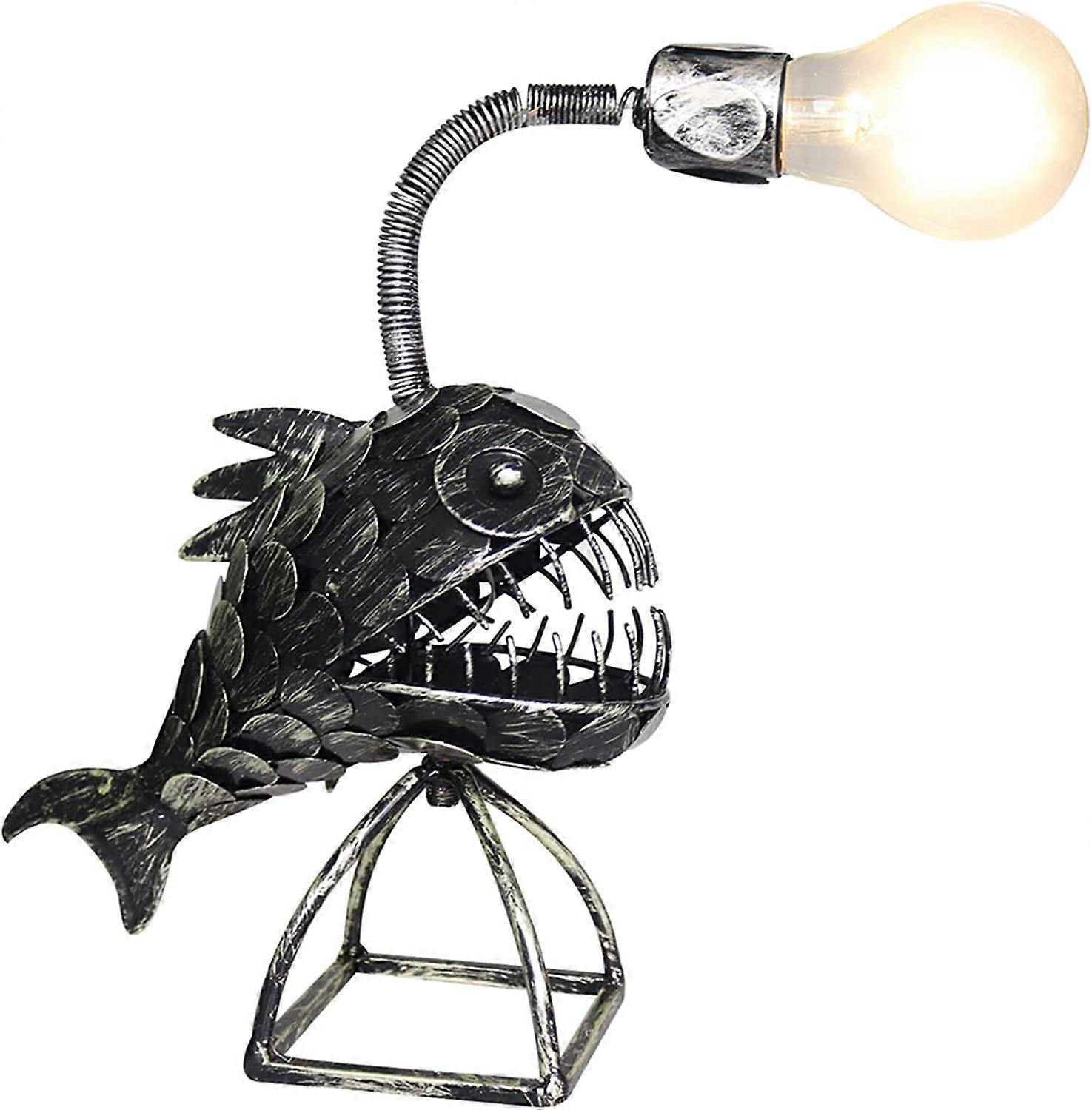 FGVV Creative Angler Lamp Angler Fish Lamp Art Lamp Retro Iron Art Shark Lamp USB Fish Design LED Night Light Table Lamp for Home Decor L