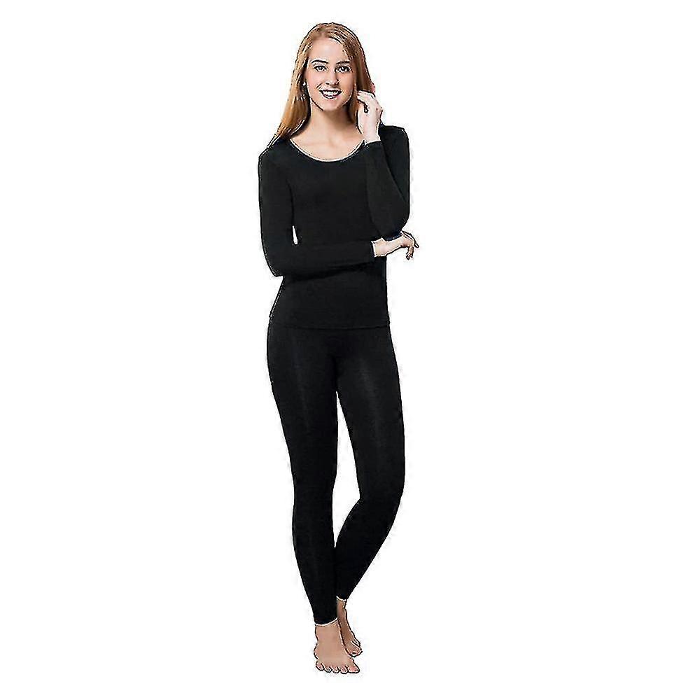 Women's Thermal Underwear Set, Soft Round Neck Plus Velvet Thermal Underwear Autumn Underwear,winter Warm Base Layer