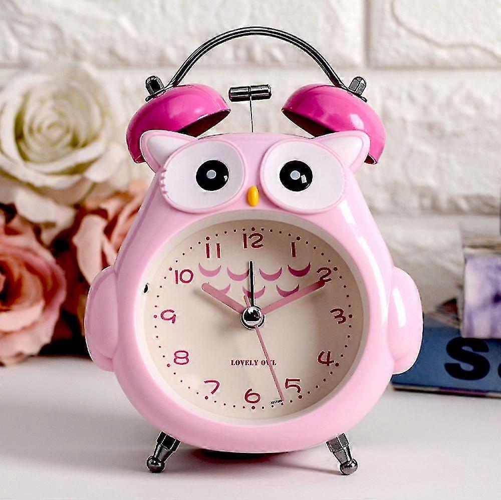 Mike Kids Alarm Clock Cute Cartoon Owl Loud Bell Alarm Clock Non-ticking Desk Clock With Night Light(pink)