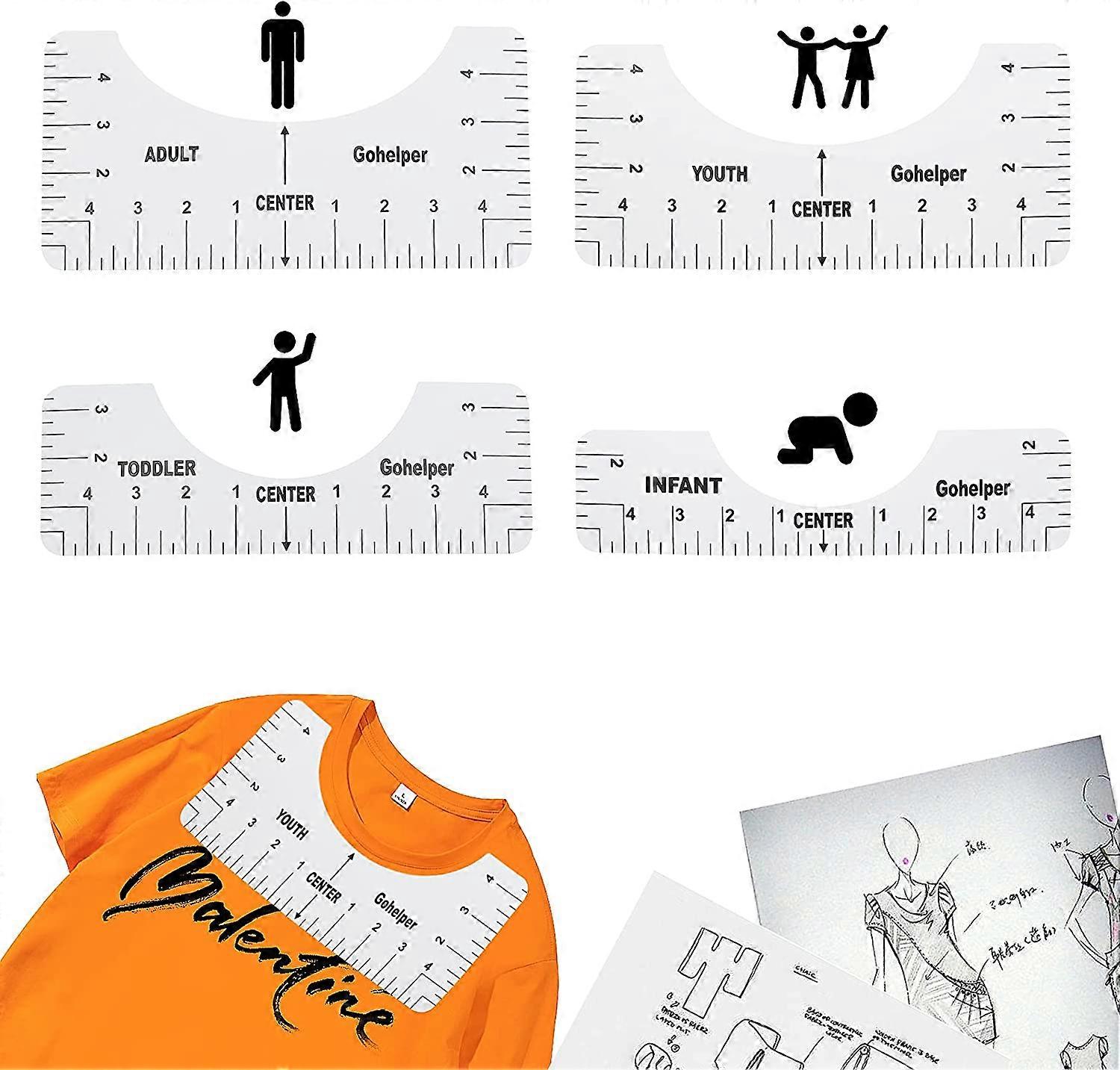 4Pcs T-Shirt Alignment Ruler to Center Design Guide, T-Shirt Ruler Alignment Tool for Vinyl Alignment, Heat Press Ruler Guide Set (transparent)