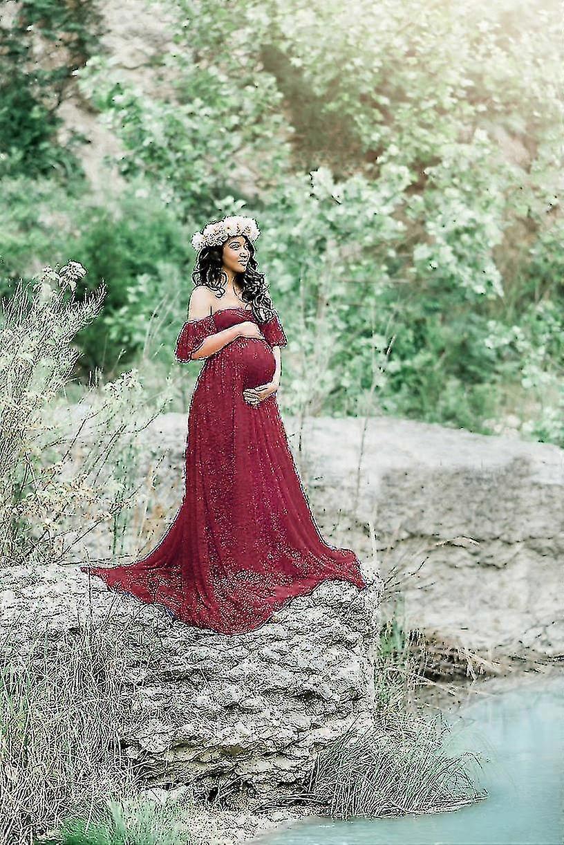 Pizzo Maternity Trailing Abito a maniche corte