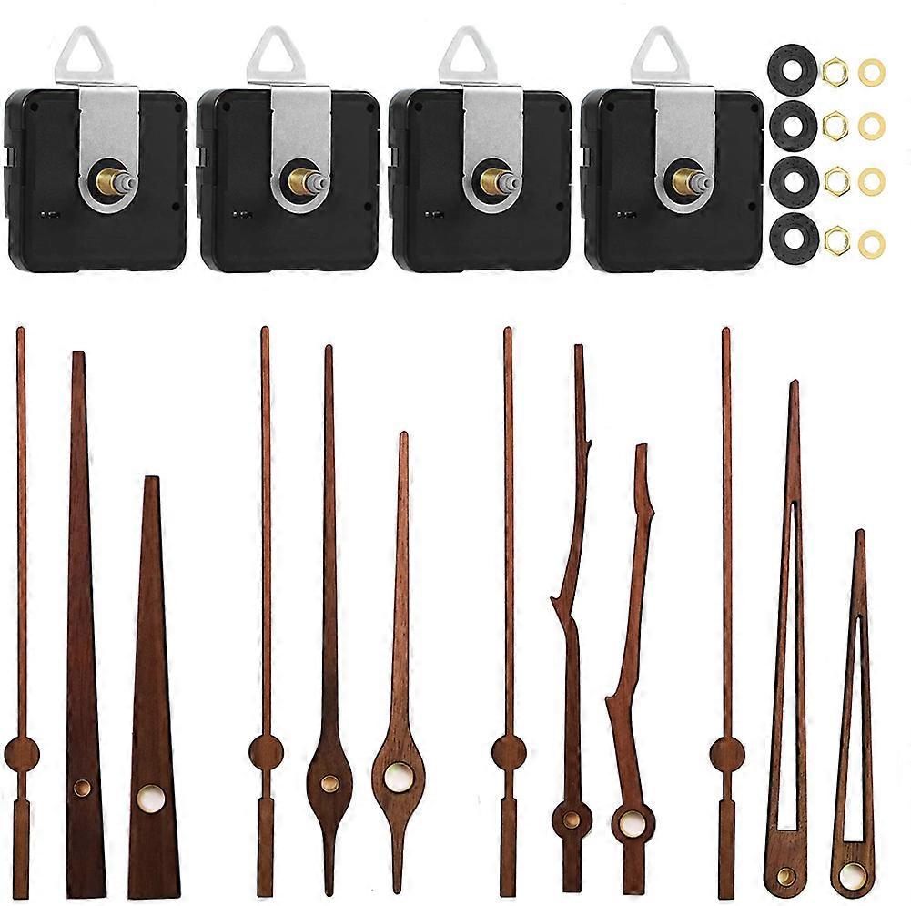 4pcs Quartz Clock Movement, 4pcs Walnut Clock Hands, Clock Accessories for Clock Repair Replacement (For 12inch Clock)