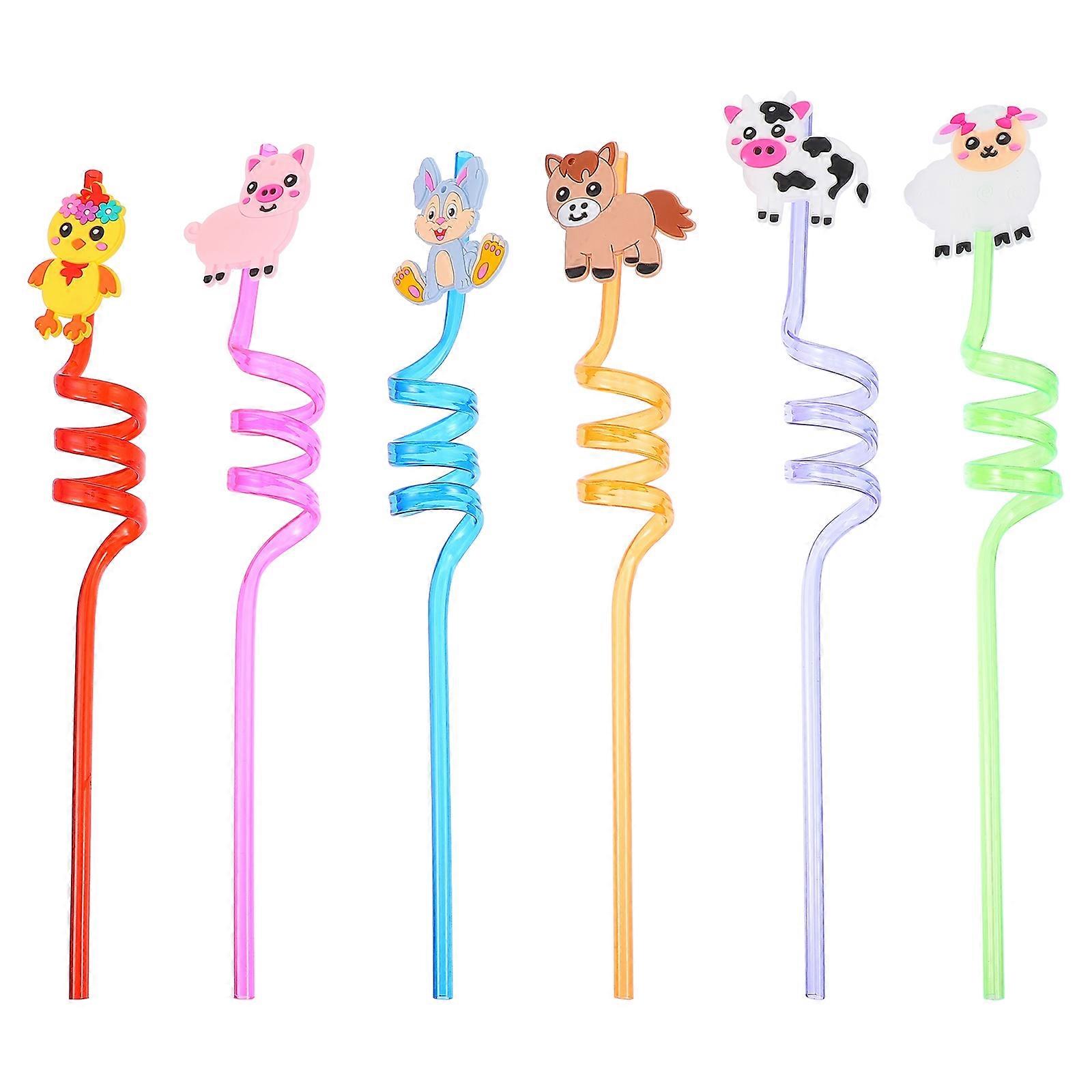 6 Pcs Animaniacs Toys Crazy Drinking Straws Reusable Drinking Straws Twists Straws Beverage Drinking