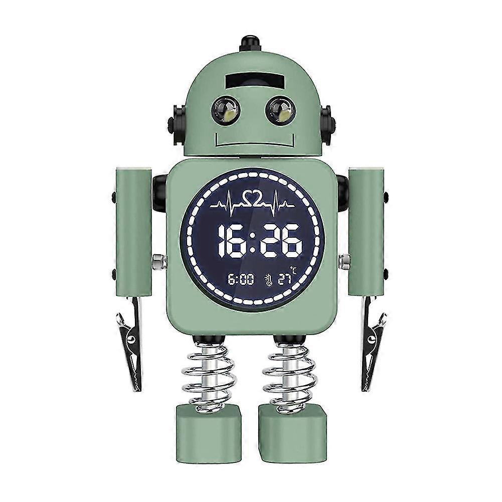 Robot Smart Digital Temperature Display Skrivbordsklockor med Snooze Sovrum för barngåva (grön)