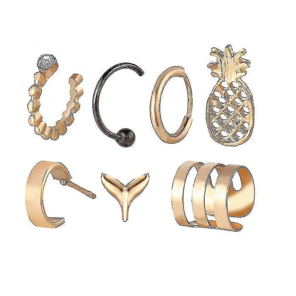 7pcs Ear Studs Set Alloy Fishtail Pineapple Fruit Earrings For Party