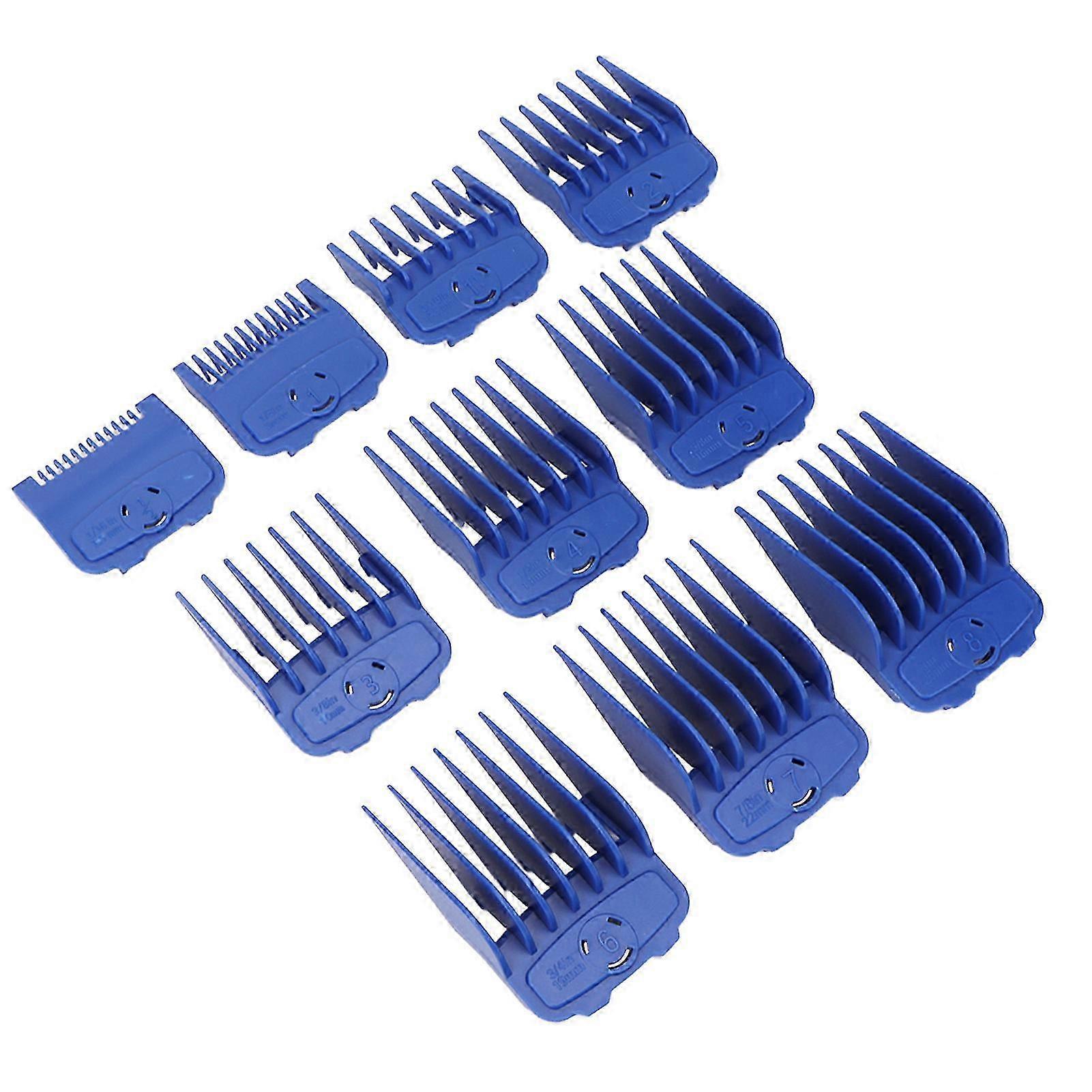 Hair Clipper Combs Guides Set of 10 Professional Blue Trimmer Accessories for Barbers