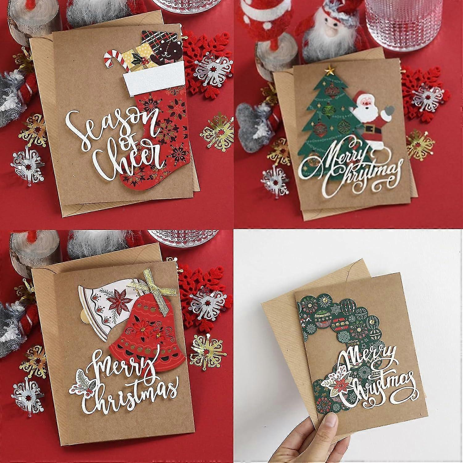 4 PCS Christmas 3D Three-Dimensional Greeting Card Xmas Kraft Paper Greeting Card Holiday Greeting Card with Envelope