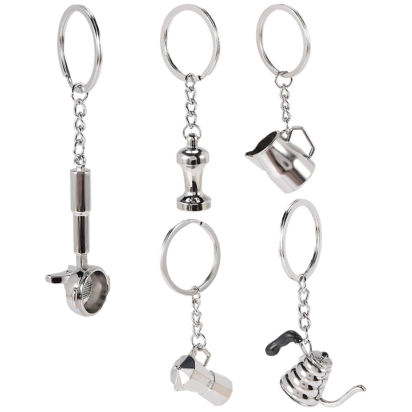 5PCS Barista Coffee Tamper Keychain Espresso Portafilter Moka Pitcher Keyring Portable Coffee Acces