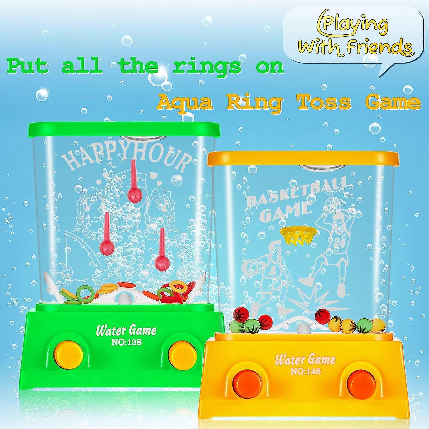 2 Pieces Handheld Water Game Arcade Water Ring Water Tables for Beach Toys Party Favor Fish Rings Fun Game for Different Ages