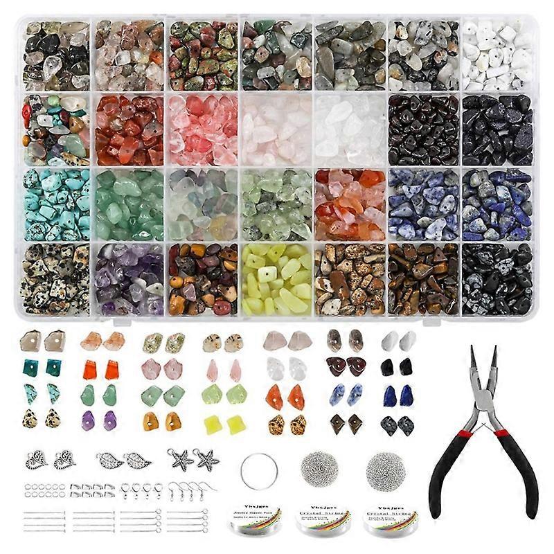 Natural Irregular Gemstones Beads Kit Jump Rings Ear Hooks Pliers Lobster Clasps