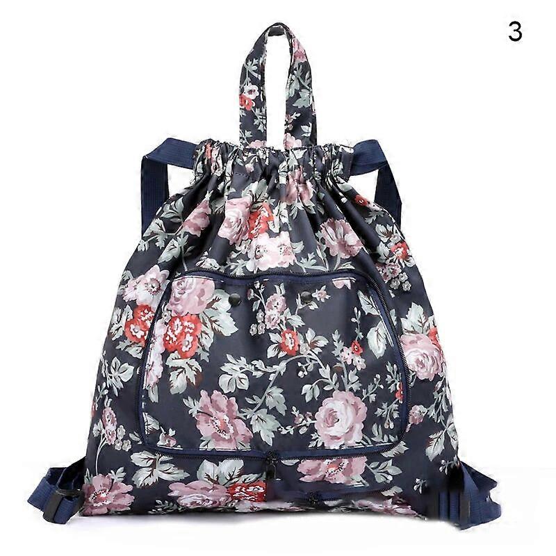 Multifunctional Foldable Portable Shopping Bag Women's Printed Drawstring Backpack for Camping Outdoor Large Capacity Flower New