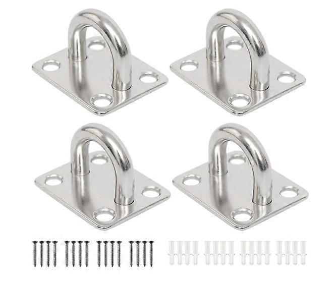 8Pcs M5 Pad Eye Plate 304 Stainless Steel Oblong Pad Eye Plate with 32Pcs Screws, Metal Staple Ring Hook