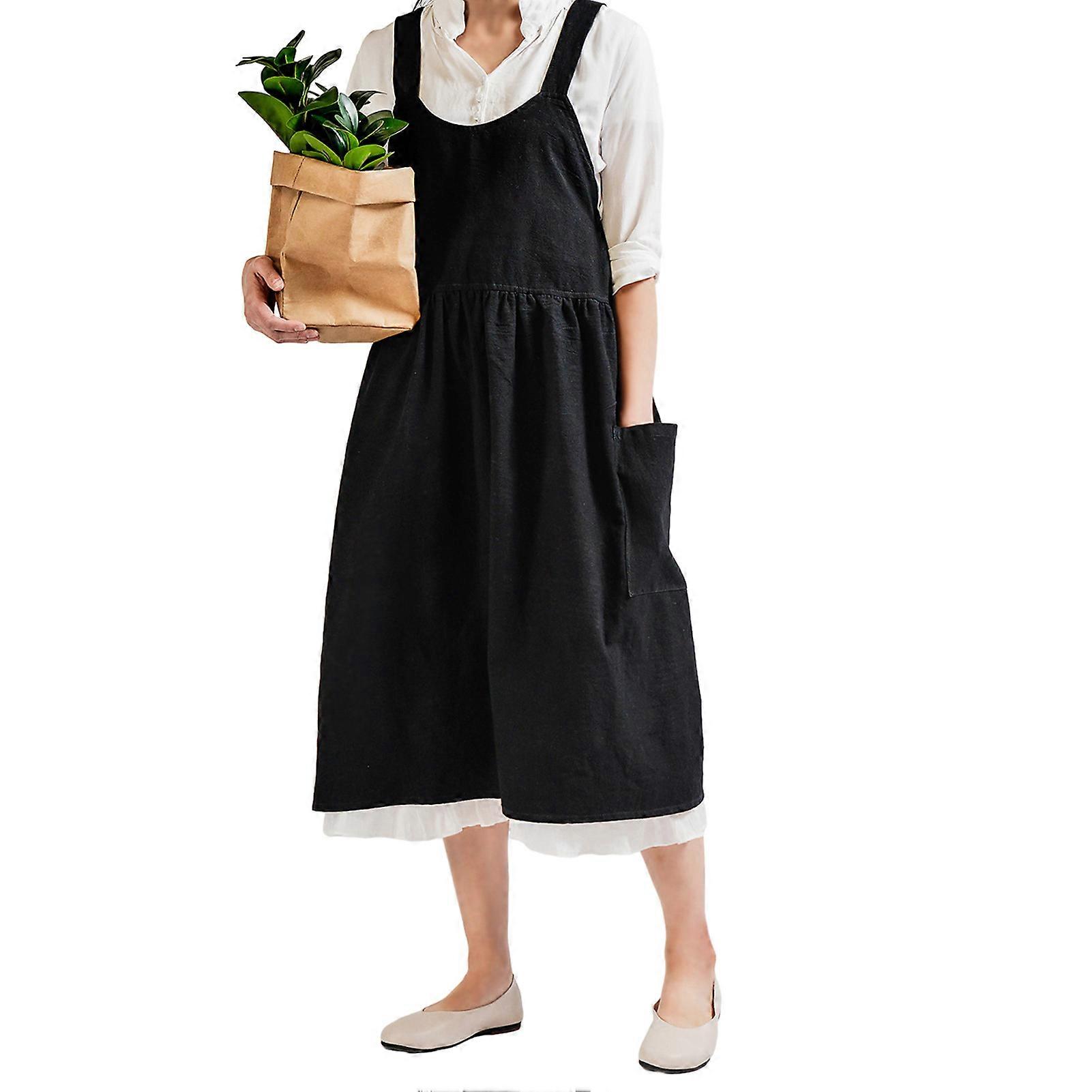 Unisex Apron Stylish Cross-Back Apron Comfortable Long Artistic Apron for Home Kitchen Salon Cafe Garden Work Jikaixiang