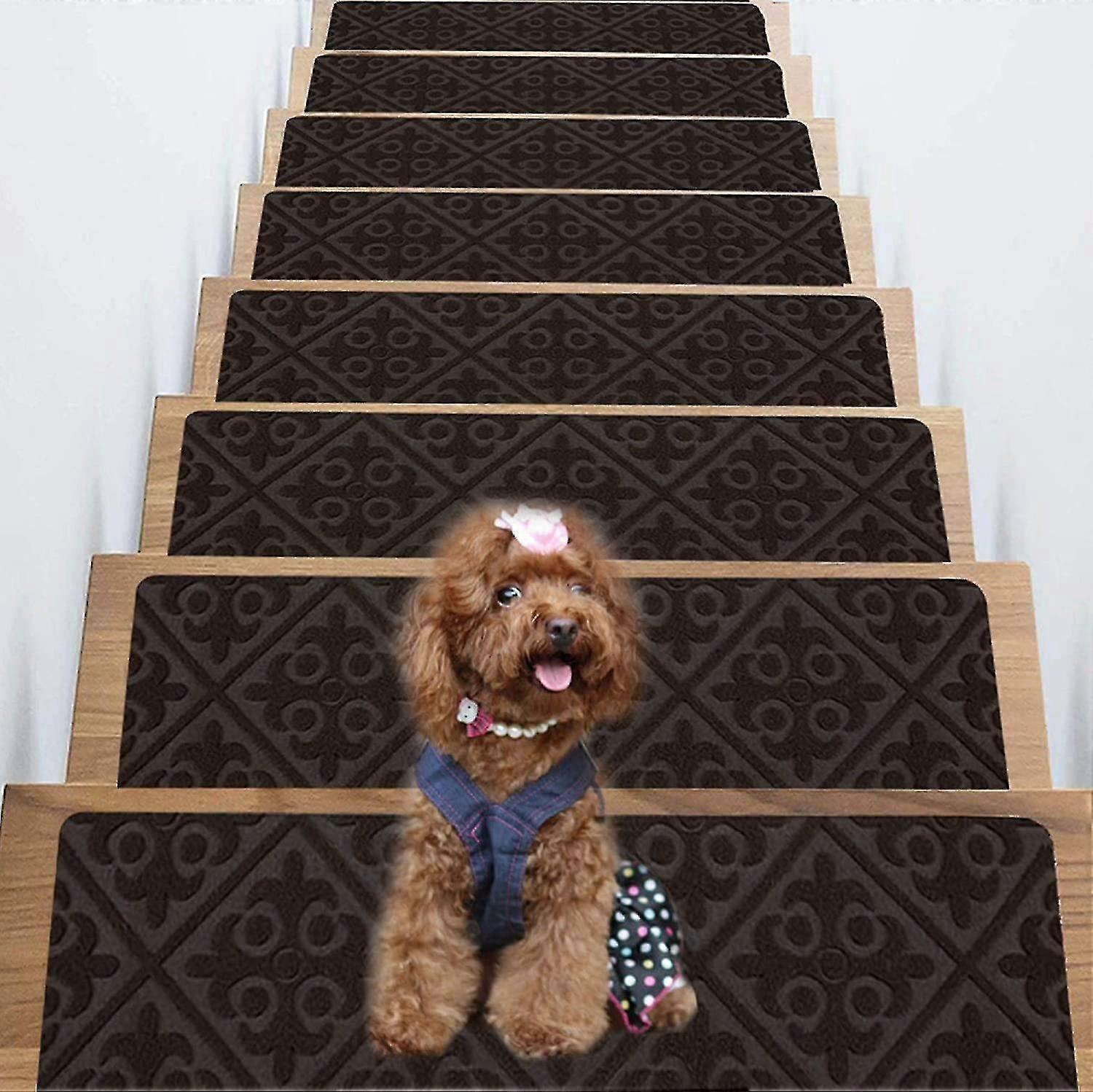 Carpet Stair Treads Set Of 15 Non Skid And Slip Resistant Mats, Rug Non Skid For Grip. 8" X 30", Pre Applied Adhesive (pattern)