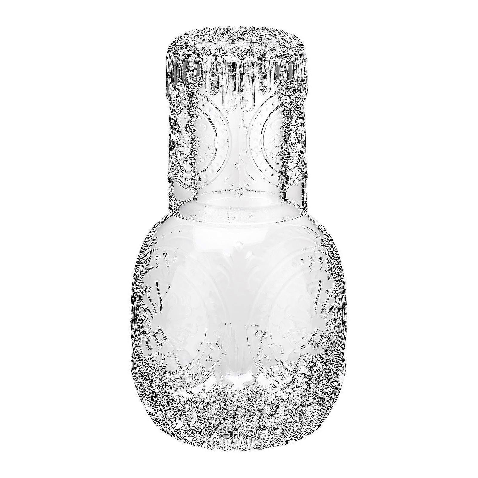 Vintage Bedside Water Carafe And Glass Set With Aesthetic Pattern, Decanter(33 Oz)
