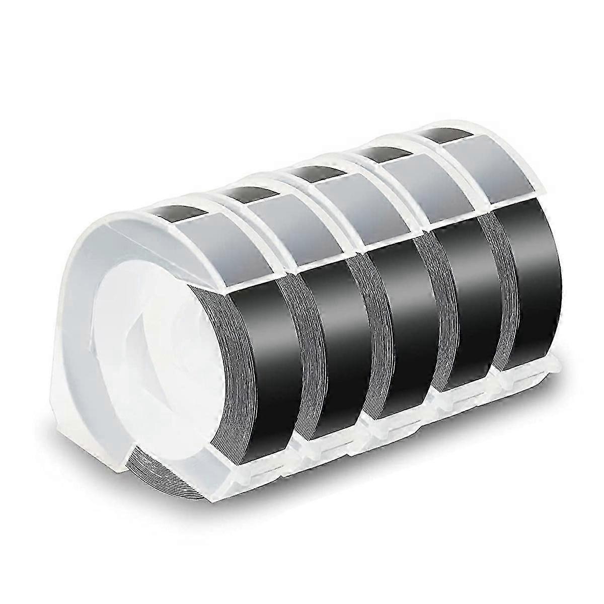 5 Pack Tape for Embossing Tape 12mm 3D Emboss Labels, White on Black for DM1595 Organizer Xpress Pr