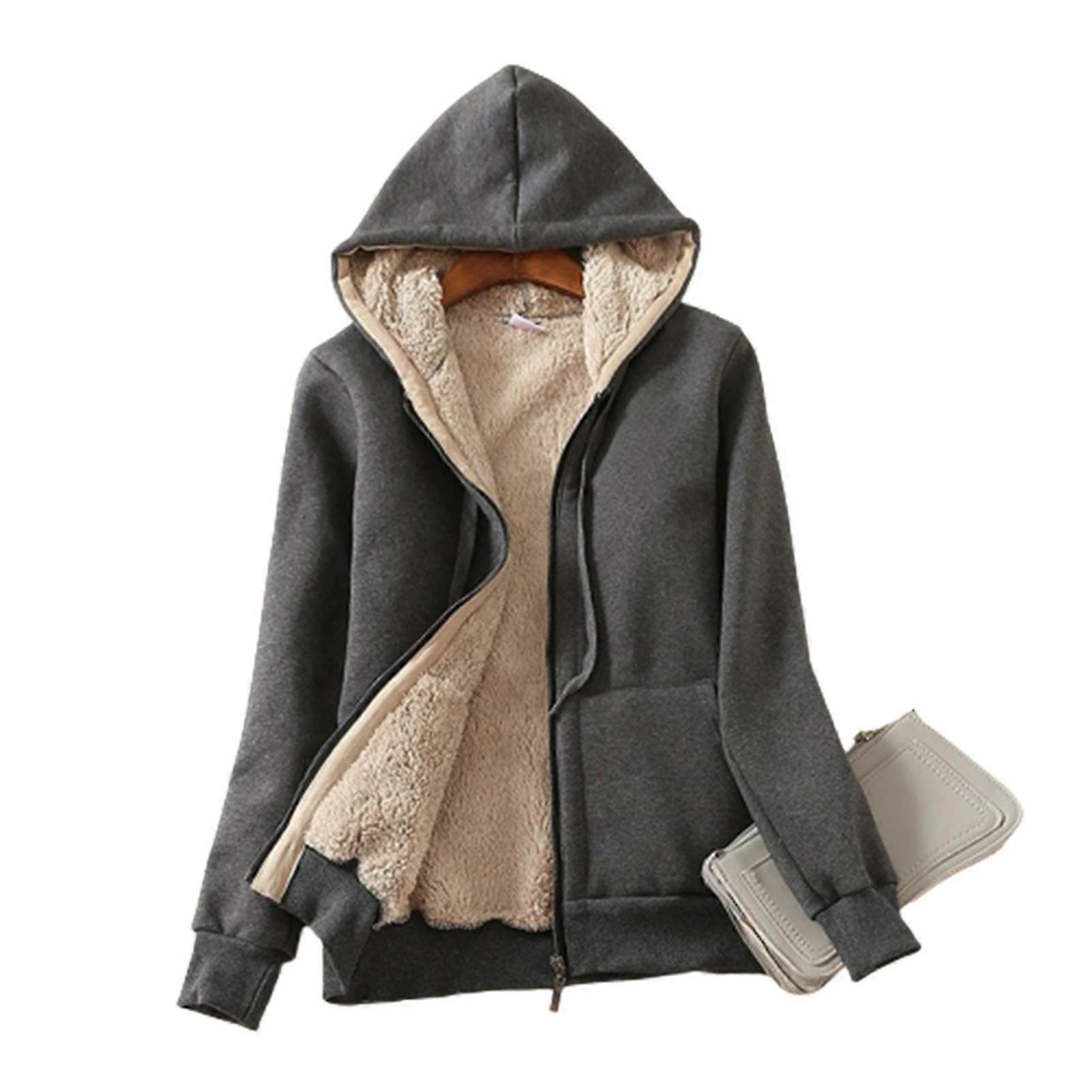 Women's Thick Lined Hoodie Jacket With Pocket Drawstring Hood Front Zipper