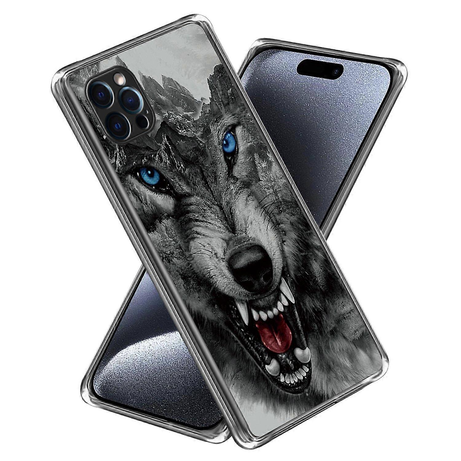 For iPhone 16 Pro Max Case Pattern Printed Shockproof TPU Phone Cover - Fierce Wolf