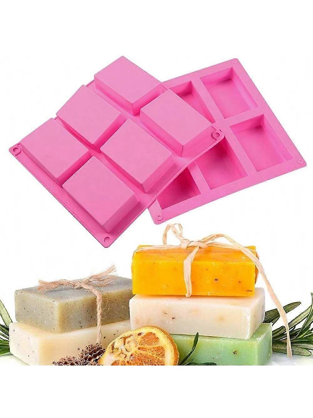 2pcs 6-Cavity Rectangular Silicone Soap Molds, Suitable For Homemade Artisan Soap Making