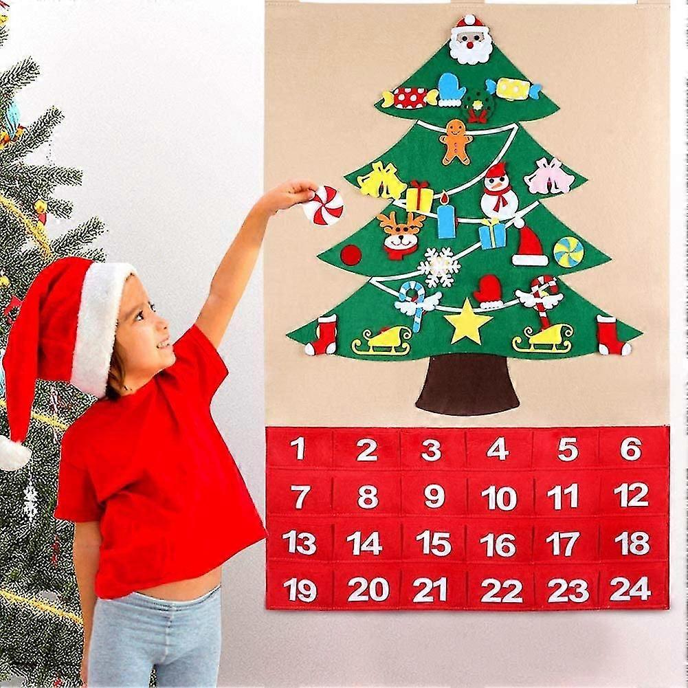 Felt Christmas Tree Advent Calendars For Kids, 24 Day Countdown To Christmas Calendar Advent With Pockets Xmas Gifts