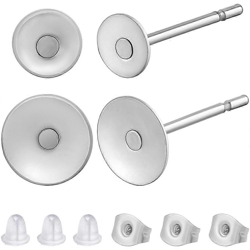 1Box 240Pcs 2 Style 304 Stainless Steel Stud Earring Findings Flat Round Earring Settings with 480Pcs Ear Nuts Stainless Steel Color 12x4~6mm Pin: 0.6
