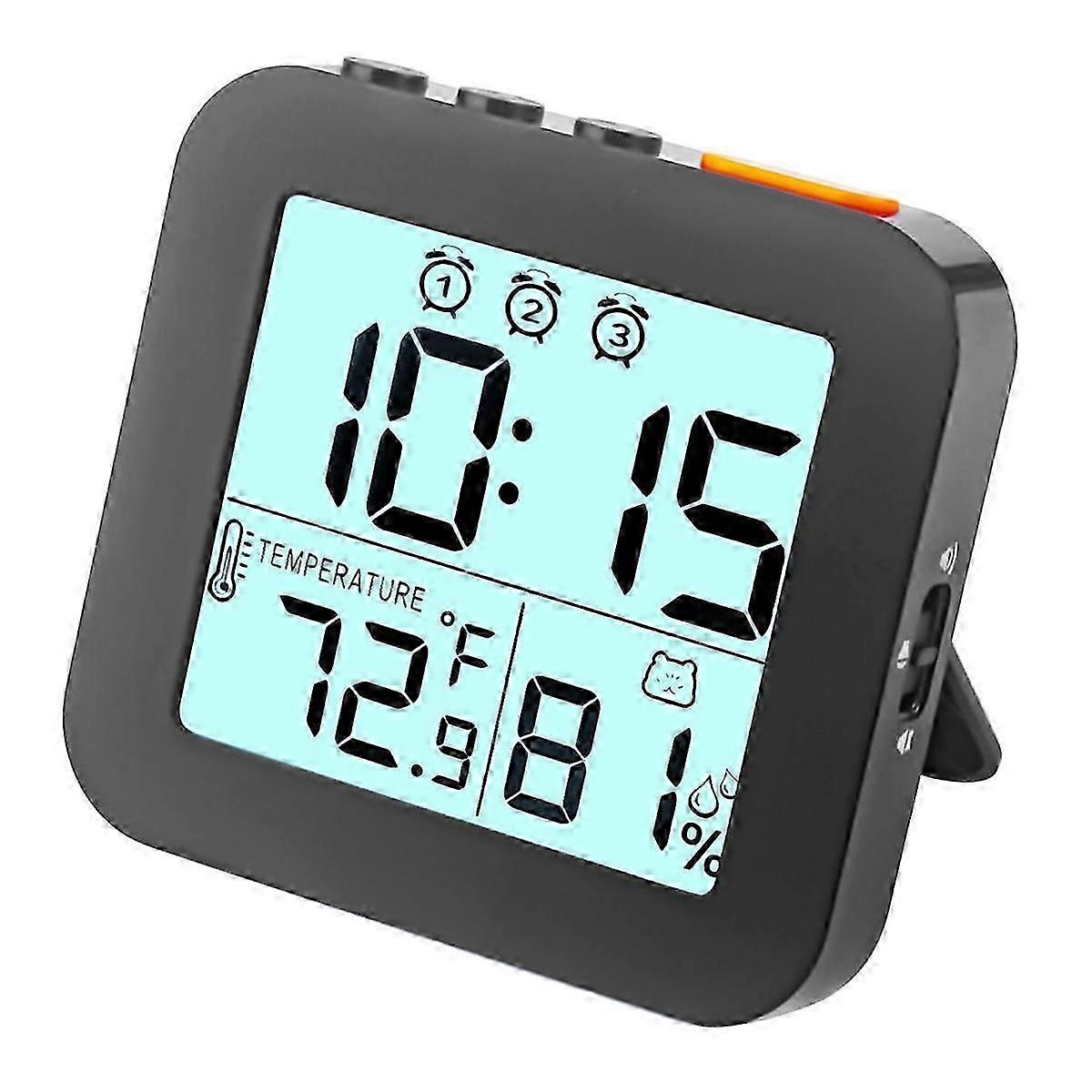 Digital Alarm Clock, Light Travel Clock, Battery Operated Desk Clock With Temperature, Portable Clock Black