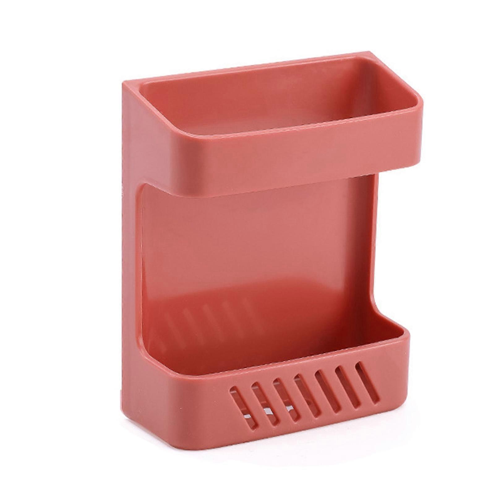 Wall Mount Remote Control Storage Holder Multifunctional Punch Free Bedside Phone Storage Box Red