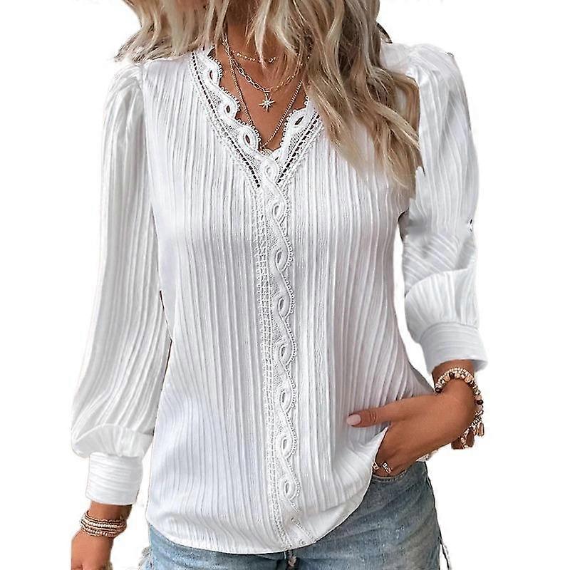 YYFS Women's Fashion Casual Spring Fall Solid Color Print Pullovers & Long Sleeves V-Neck Blouses & Shirts