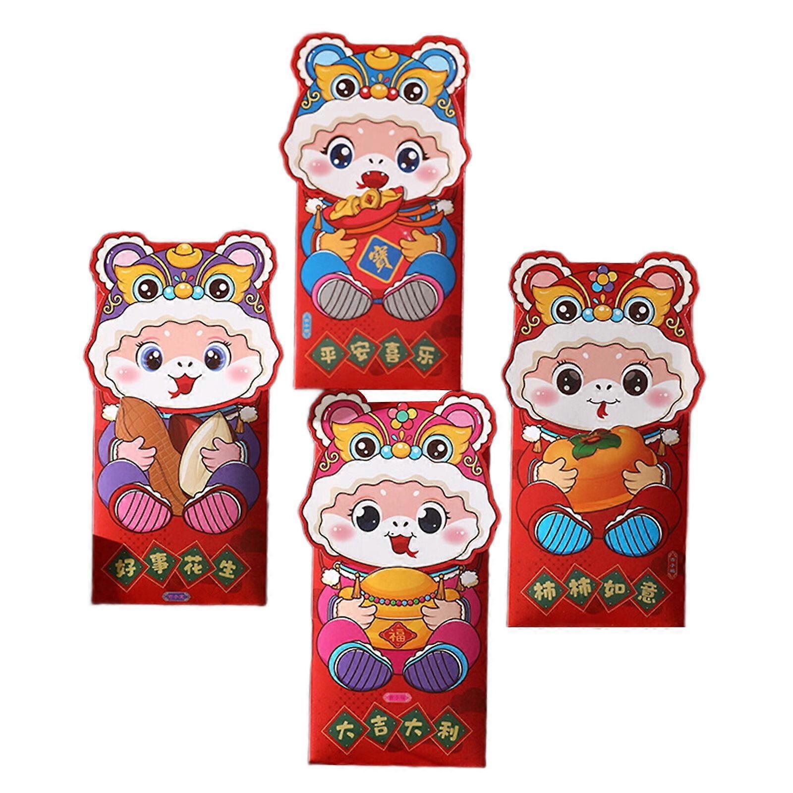 Set of 4 Festival Packets for Chinese New Year Sturdy Paper Money Bag Accessory Portable for Snake Year Blessing