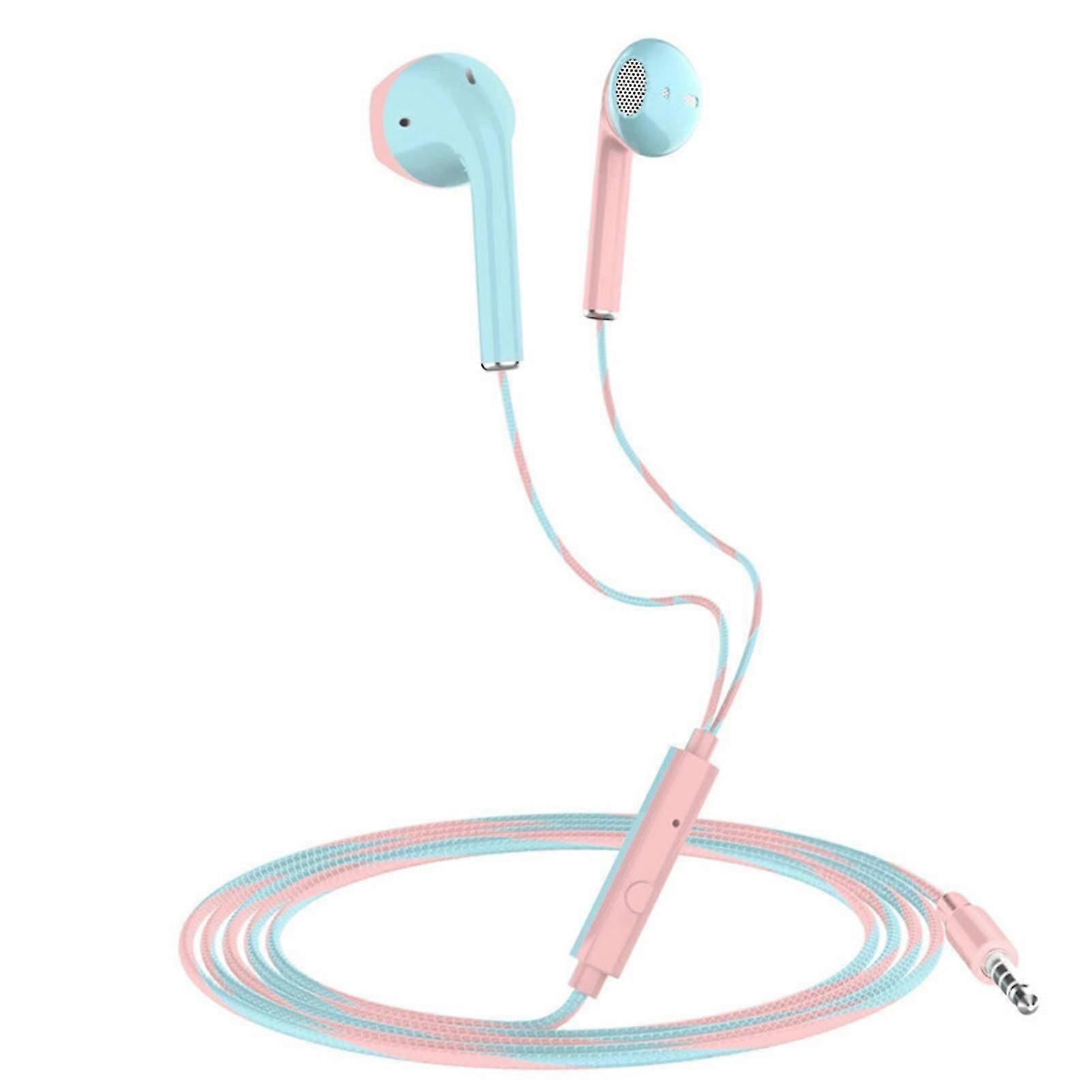 Wired Earbuds Stereo Effect with Microphone HiFi Sound Flat Ear Anti-interference Music Player Macaroon Color 3.5mm In-ear Headphone Phone Accessory